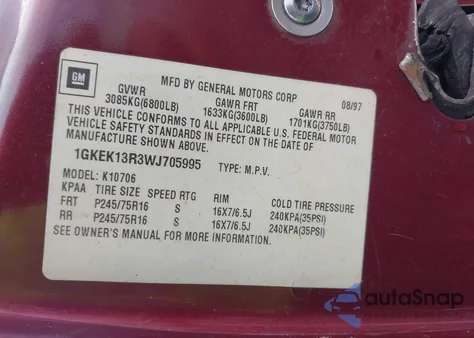 1998 GMC Yukon Slt from USA, damaged, VIN 1GKEK13R3WJ705995